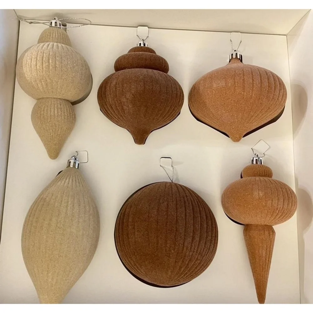 New Target Wondershop Flocked Finial Ornaments Neutral Set of 6